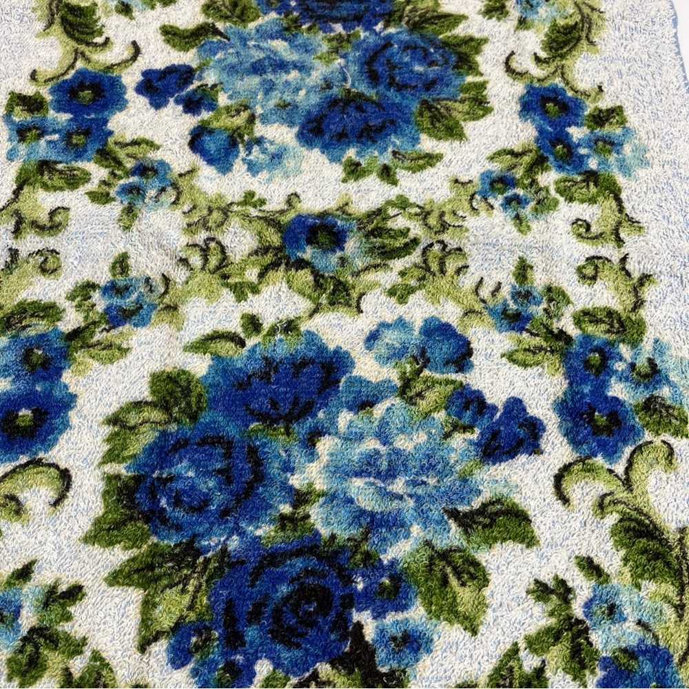 Vintage Penneys Fashion Manor Hand Towel and Washcloth Floral Blue MCM - Picture 3 of 11